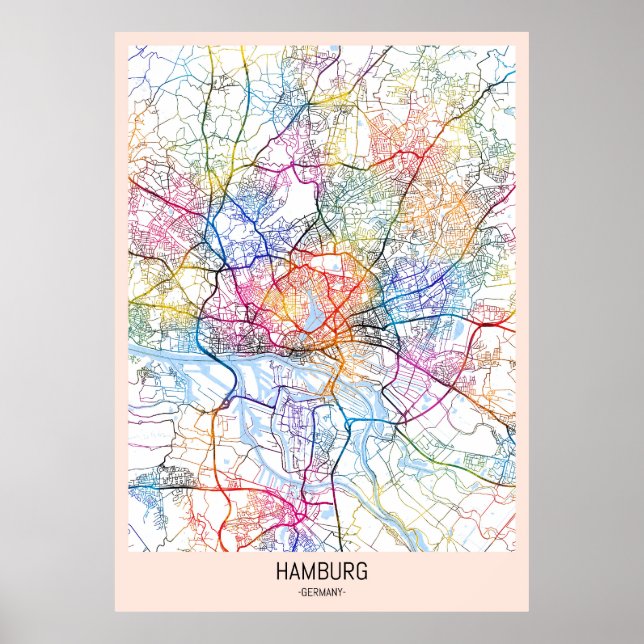 Poster Mapa da Cidade da Alemanha de Hamburgo (Frente)