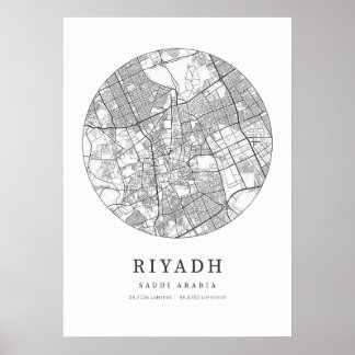 Poster Mapa da Cidade da Arábia Saudita de Riade
