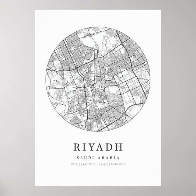 Poster Mapa da Cidade da Arábia Saudita de Riade (Frente)