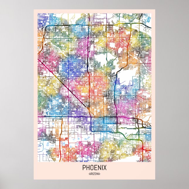Poster Mapa da Cidade da Arizona Phoenix (Frente)