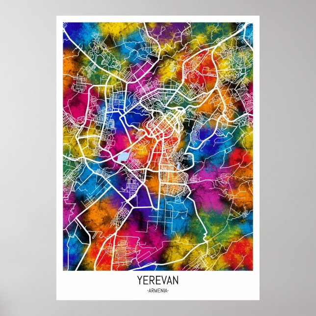 Poster Mapa da Cidade da Armênia de Yerevan (Frente)