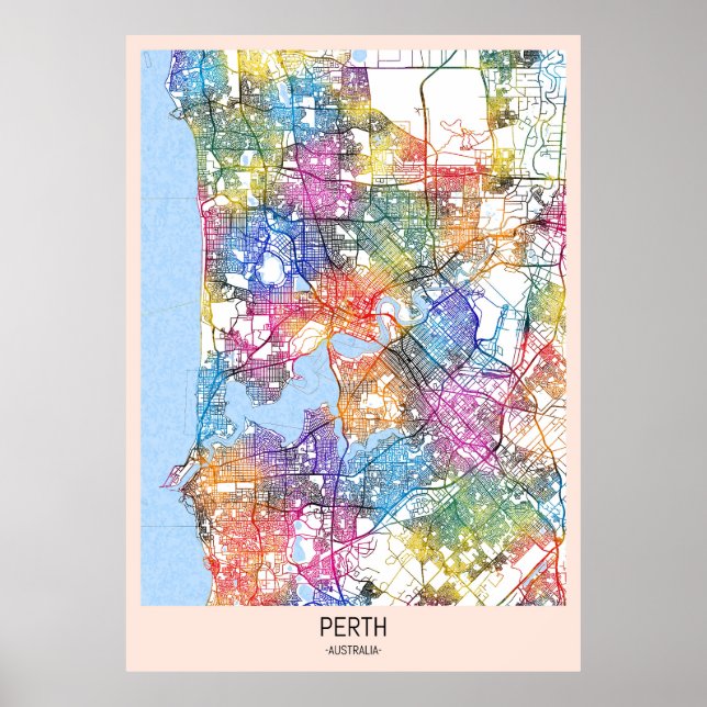Poster Mapa da Cidade da Austrália Perth (Frente)