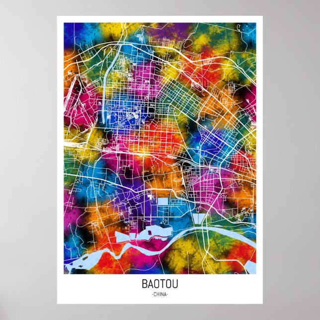 Poster Mapa da Cidade da China Baotou (Frente)
