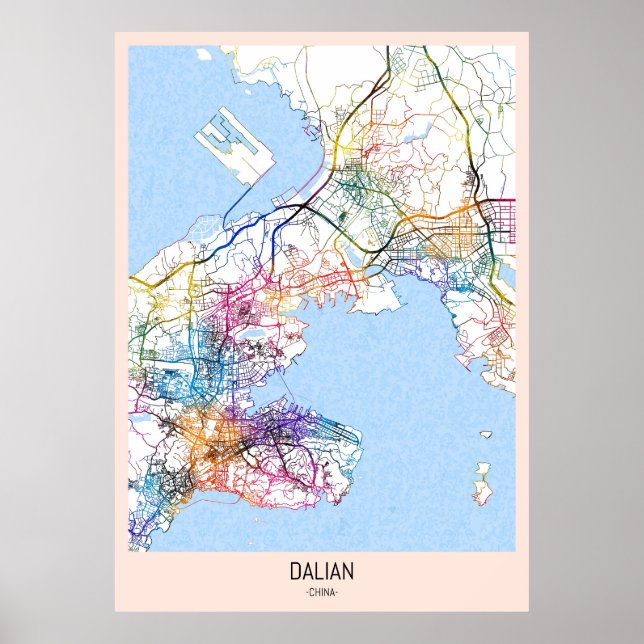 Poster Mapa da Cidade da China Dalian (Frente)