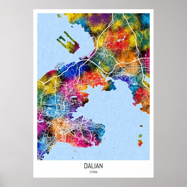 Poster Mapa da Cidade da China Dalian (Frente)