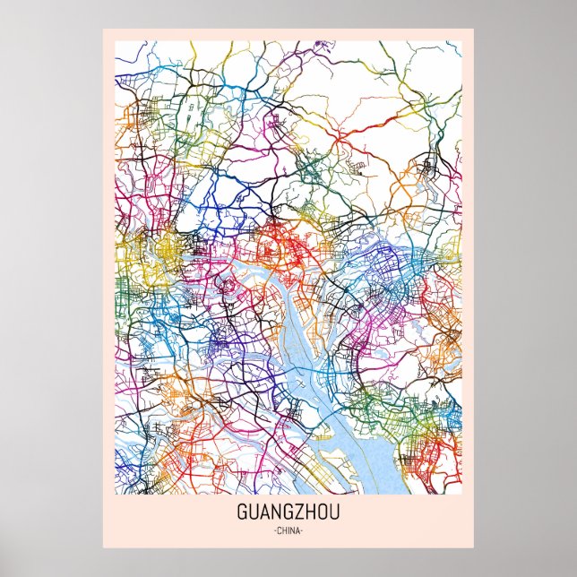 Poster Mapa da Cidade da China de Guangzhou (Frente)