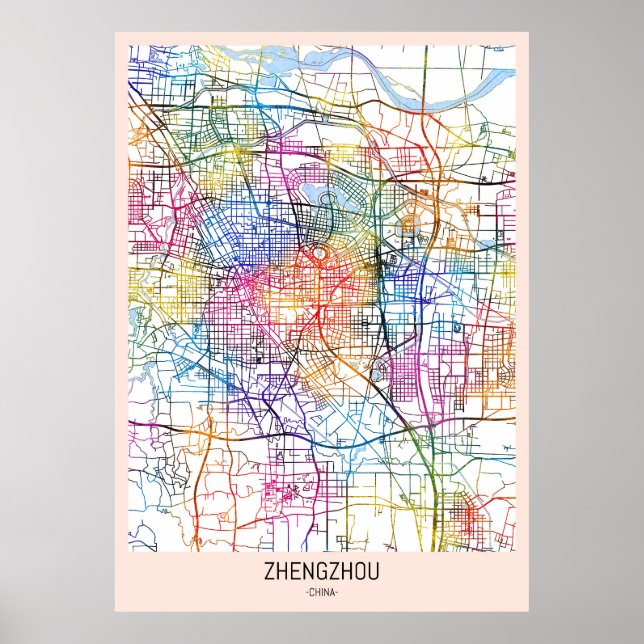 Poster Mapa da Cidade da China de Zhengzhou (Frente)