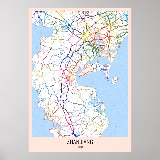 Poster Mapa da Cidade da China em Zhanjiang (Frente)