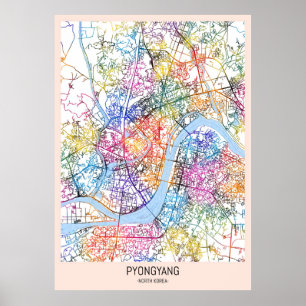 Poster Mapa da Cidade da Coreia do Norte em Pyongyang
