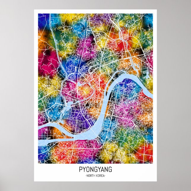 Poster Mapa da Cidade da Coreia do Norte em Pyongyang (Frente)