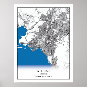 Poster Mapa da cidade da Grécia de Atenas - Mínimo Simp