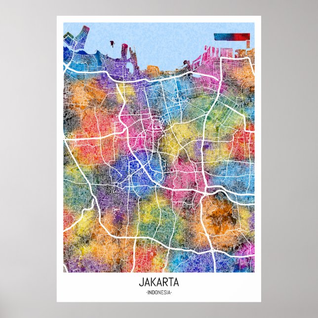 Poster Mapa da Cidade da Indonésia em Jacarta (Frente)