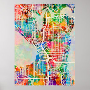 Poster Mapa da cidade da rua de Seattle Washington