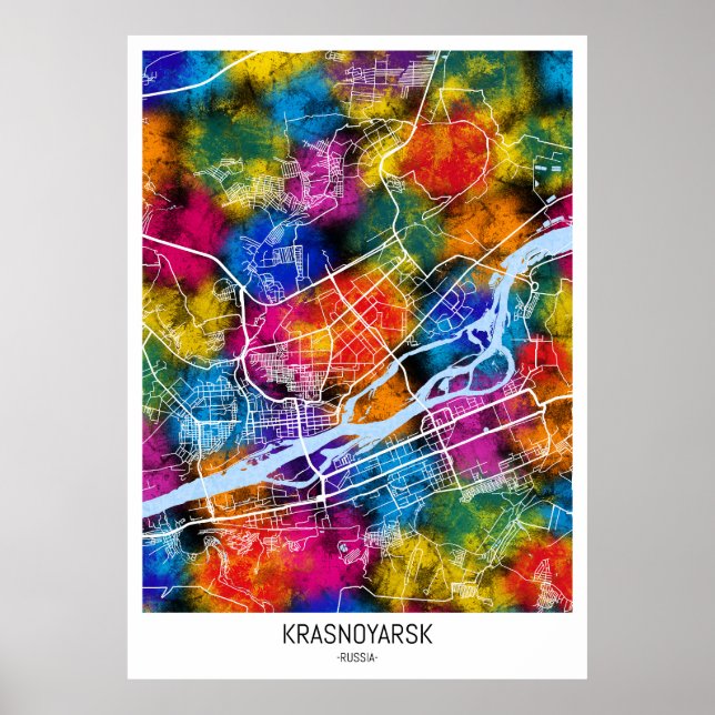 Poster Mapa da Cidade da Rússia de Krasnoyarsk (Frente)