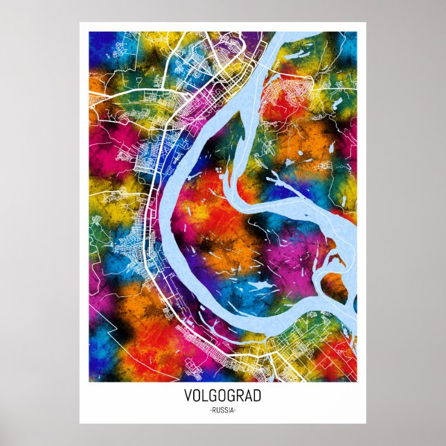 Poster Mapa da Cidade da Rússia em Volgogrado (Frente)