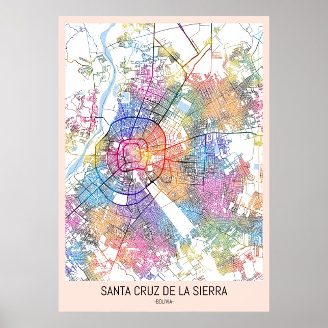 Poster Mapa da Cidade da Serra Bolívia papais noeis Cruz  (Frente)