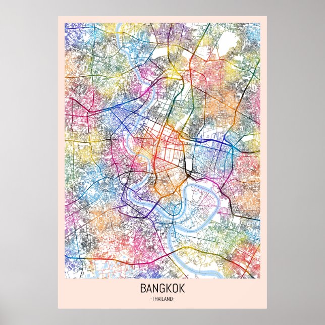 Poster Mapa da Cidade da Tailândia em Bangkok (Frente)