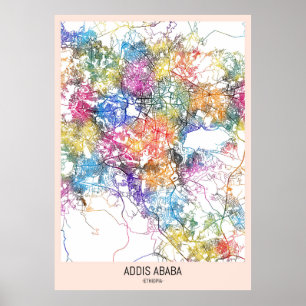 Poster Mapa da Cidade de Addis Ababa na Etiópia