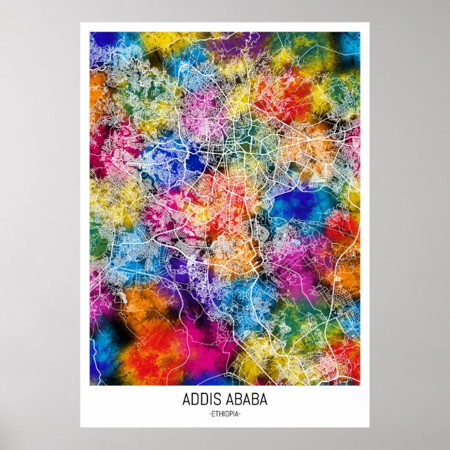 Poster Mapa da Cidade de Addis Ababa na Etiópia (Frente)
