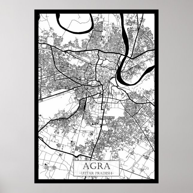 Poster Mapa da Cidade de Agra Uttar Pradesh (Frente)