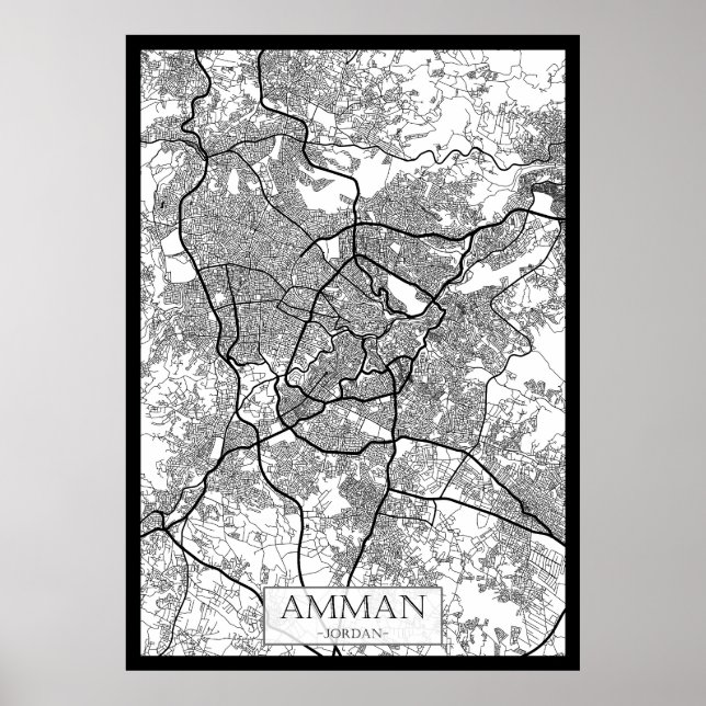 Poster Mapa da Cidade de Amã Jordânia (Frente)