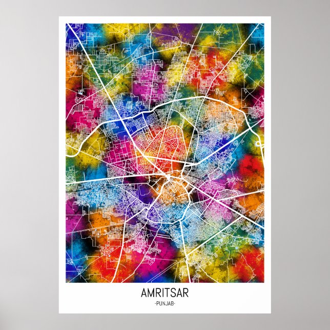 Poster Mapa da Cidade de Amritsar Punjab (Frente)