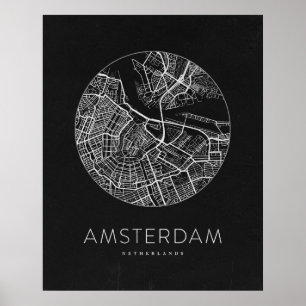 Poster Mapa da cidade de Amsterdã minimalista