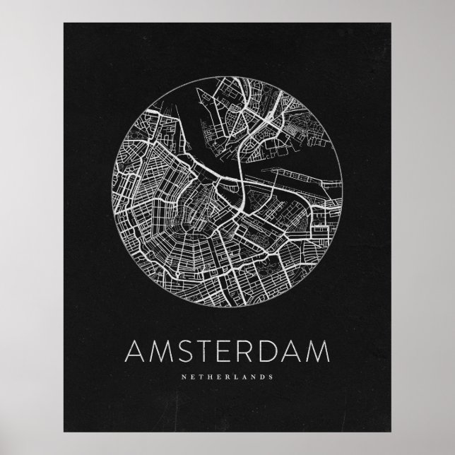 Poster Mapa da cidade de Amsterdã minimalista (Frente)