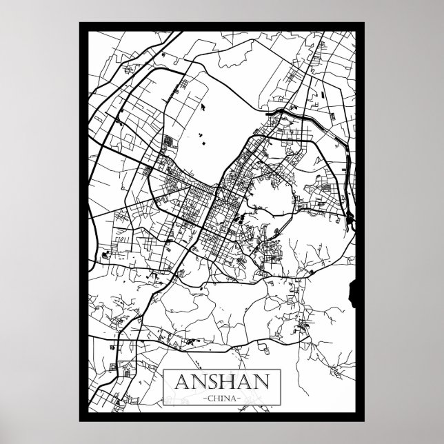 Poster Mapa da Cidade de Anshan China (Frente)