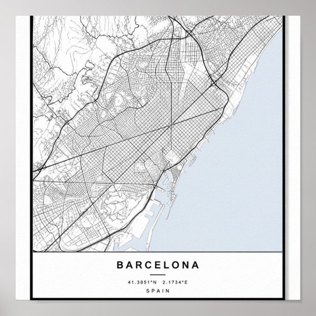 Poster Mapa da Cidade de Barcelona | Arte Linear Minimali (Frente)