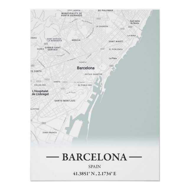 Pôster Mapa da cidade de Barcelona, Espanha (Frente)
