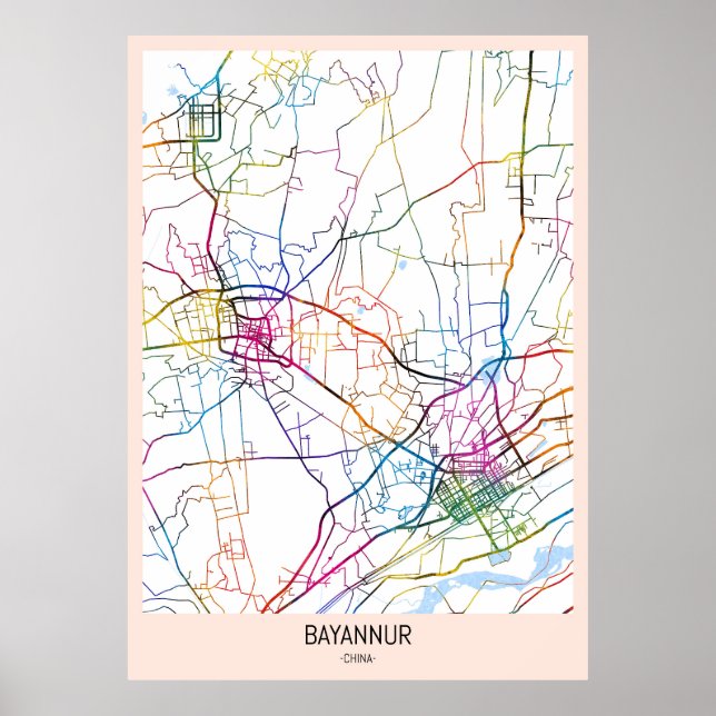 Poster Mapa da Cidade de Bayannur China (Frente)