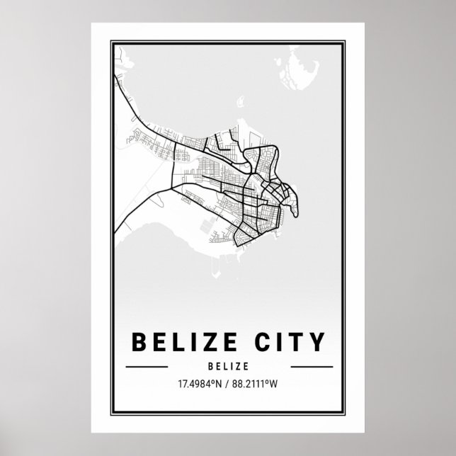 Poster Mapa da cidade de Belize, em Belize, Viagem (Frente)