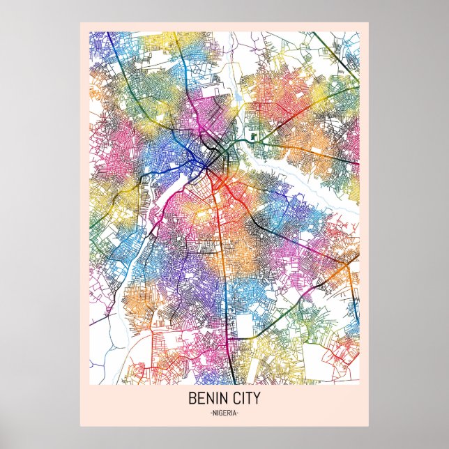 Poster Mapa da Cidade de Benin, Nigéria (Frente)