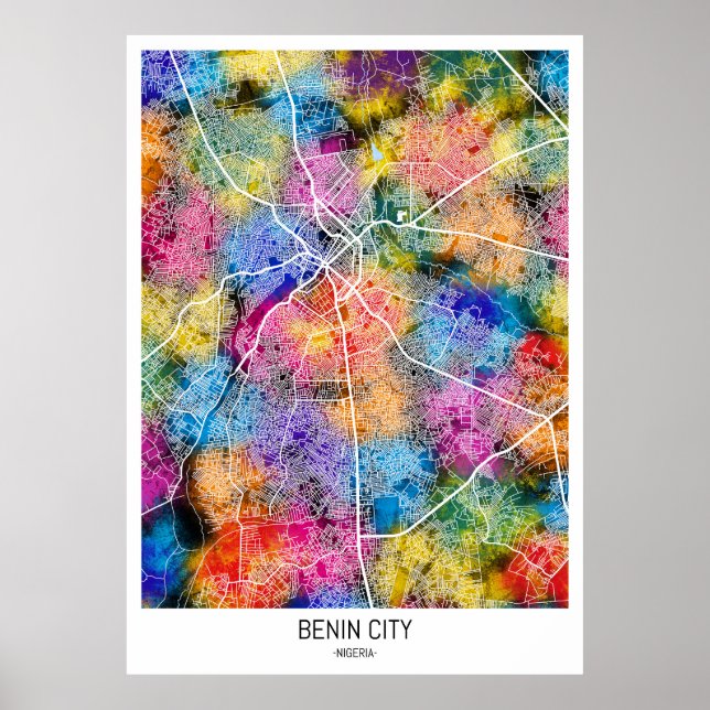 Poster Mapa da Cidade de Benin, Nigéria (Frente)