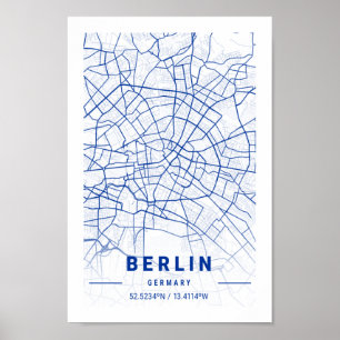 Poster Mapa da cidade de Berlim Alemanha Azul