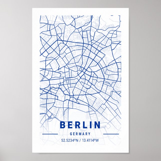 Poster Mapa da cidade de Berlim Alemanha Azul (Frente)
