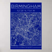 Mapa da Cidade de Birmingham em Blueprint Minimali