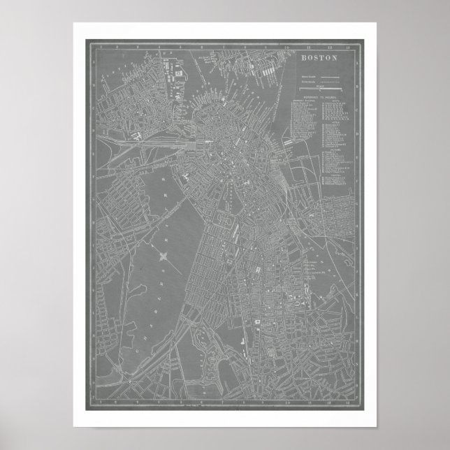 Pôster Mapa da Cidade de Boston (Frente)