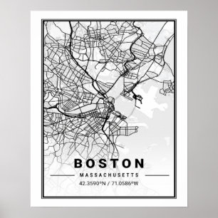 Poster Mapa da Cidade de Boston Massachusetts EUA Viagem