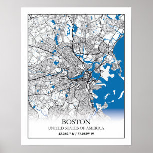 Poster Mapa da Cidade de Boston Massachusetts EUA Viagem