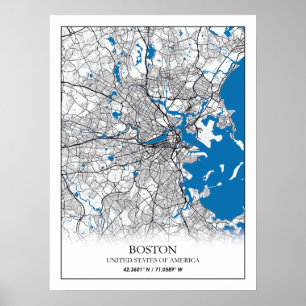 Poster Mapa da Cidade de Boston Massachusetts EUA Viagem