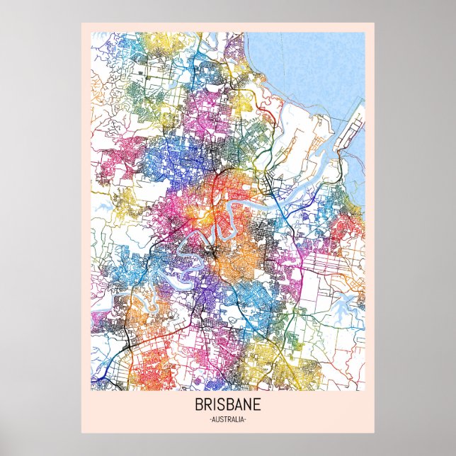 Poster Mapa da cidade de Brisbane na Austrália (Frente)