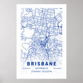 Poster Mapa da cidade de Brisbane Tint Azul