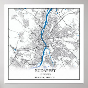Poster Mapa da Cidade de Budapeste Hungria Viagem Simples