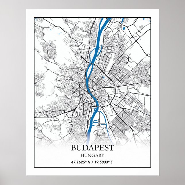 Poster Mapa da Cidade de Budapeste na Hungria Viagem Simp (Frente)