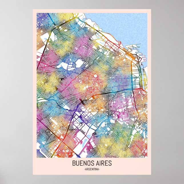 Poster Mapa da cidade de Buenos Aires na Argentina (Frente)