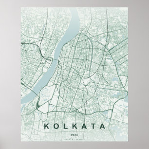 Poster Mapa da Cidade de Calcutá na Índia em Design Minim