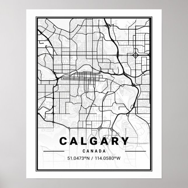 Poster Mapa da Cidade de Calgary Alberta Canadá Viagens (Frente)