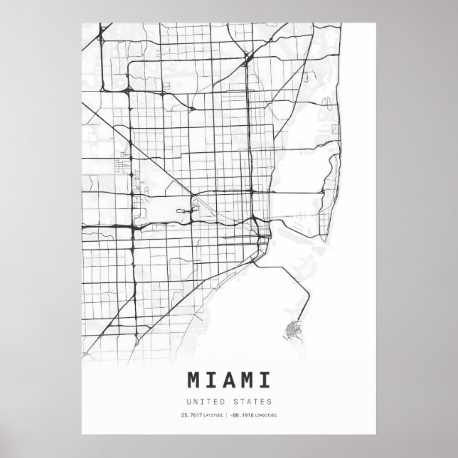 Poster Mapa da cidade de cartografia de Miami (Frente)